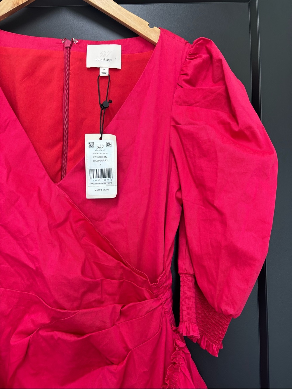 Cinq à Sept Kacy Poplin Dress Size 4 Raspberry Pink NWT Ruffle $425 - Picture 3 of 12